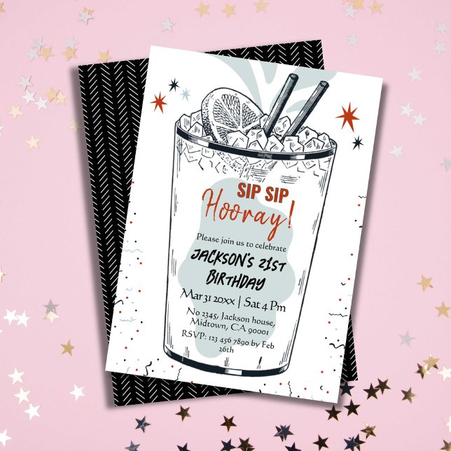 Cocktail retro drink themed stylish 21st Birthday  Invitation (Creator Uploaded)