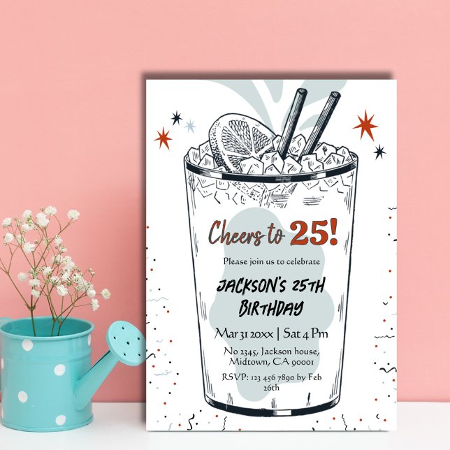 Cocktail retro drink themed stylish 25th Birthday  Invitation (Creator Uploaded)