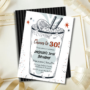 Cocktail retro drink themed stylish 30th Birthday Invitation