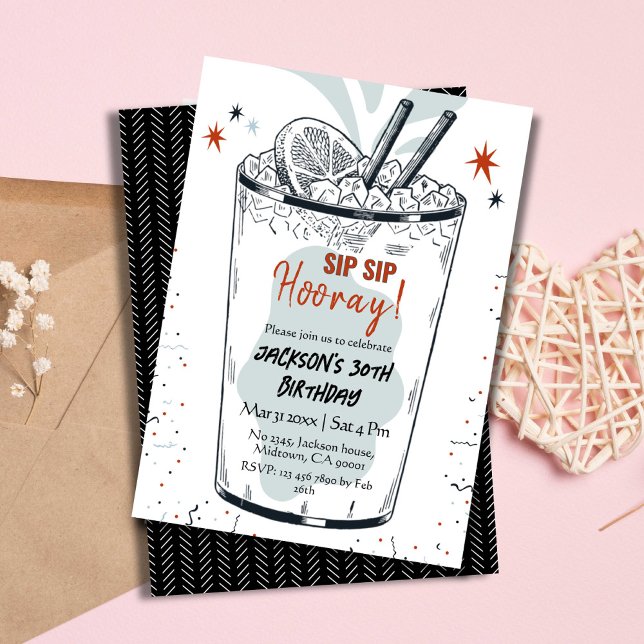 Cocktail retro drink themed stylish 30th Birthday  Invitation (Creator Uploaded)
