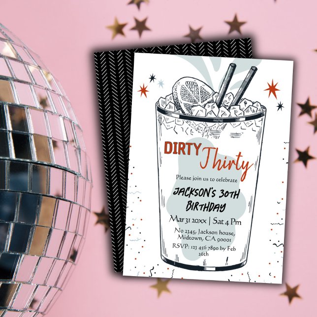 Cocktail retro drink themed stylish 30th Birthday Invitation (Creator Uploaded)