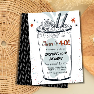 Cocktail retro drink themed stylish 40th Birthday Invitation