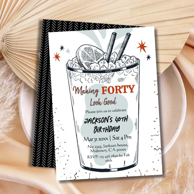 Cocktail retro drink themed stylish 40th Birthday  Invitation (Creator Uploaded)