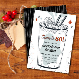 Cocktail retro drink themed stylish 80th Birthday Invitation
