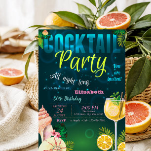 Cocktail,Seashell Summer Birthday Party Invitation