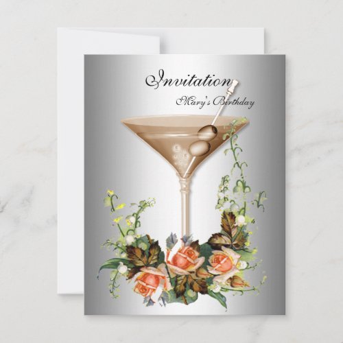 Cocktail  Silver Invitation flowers