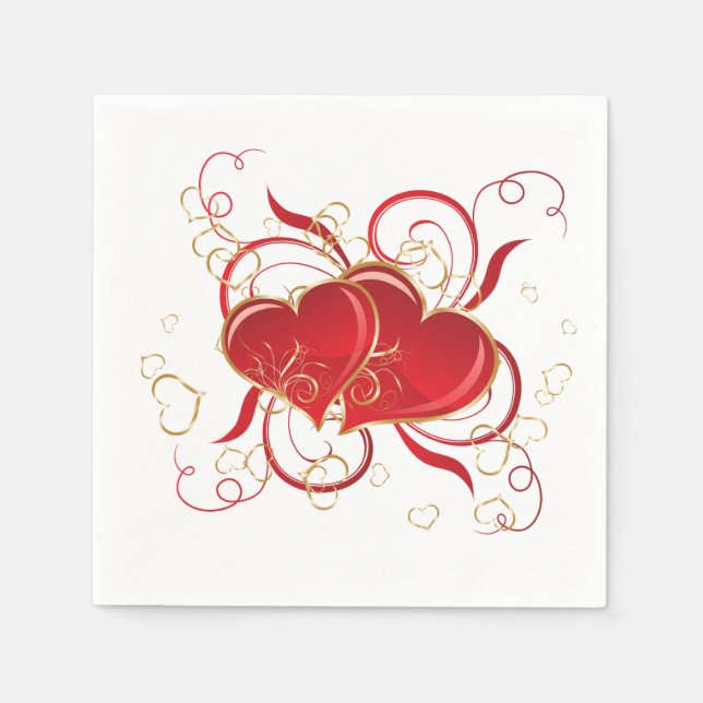 Cocktail Size Paper Napkins-Valentine Hearts Napkins (Front)