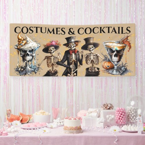 Cocktail skeletons dancing formal tuxedo Halloween Banner