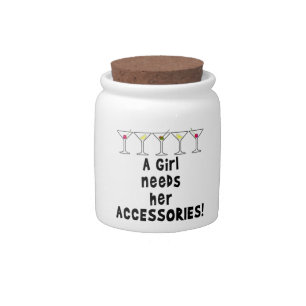 COCKTAIL SNACK JAR, A GIRL NEEDS HER ACCESSORIES CANDY JAR
