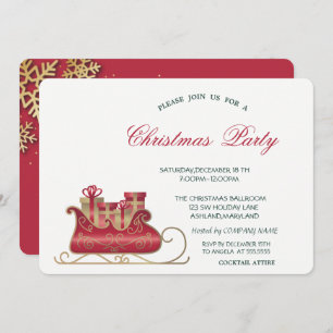 Cocktail Snowflakes Red Christmas Corporate Party Invitation