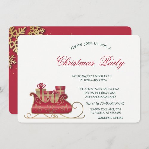 Cocktail Snowflakes Red Christmas Corporate Party Invitation