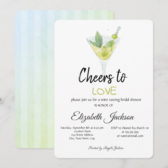 Cocktail Summer Striped Bridal Shower  Invitation (Front/Back)