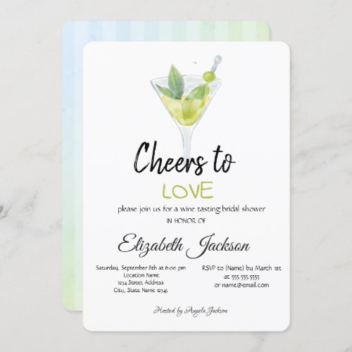 Cocktail Summer Striped Bridal Shower  Invitation