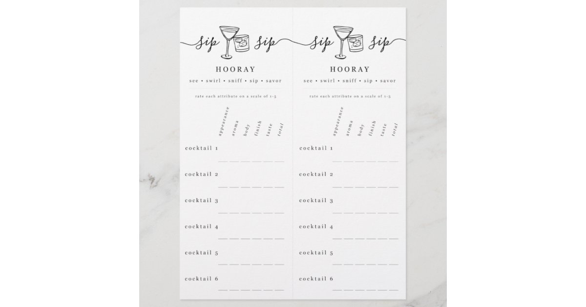 Cocktail Tasting Rating Scorecard Letterhead Zazzle