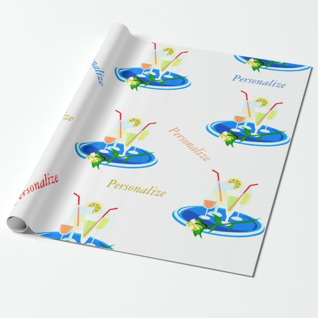Cocktail Tray & Cocktail Drinks Personalize Wrapping Paper (Unrolled)