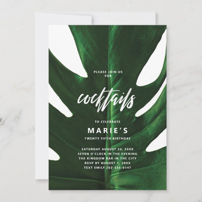 Cocktail Tropical Monstera Leaf Party Invitation (Front)