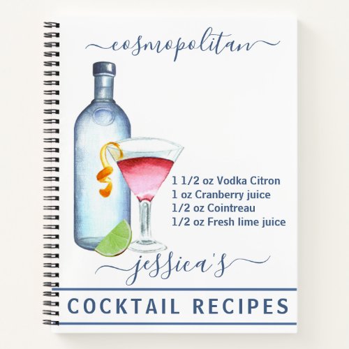 Cocktail Watercolor Recipe Drinks Vodka Notebook