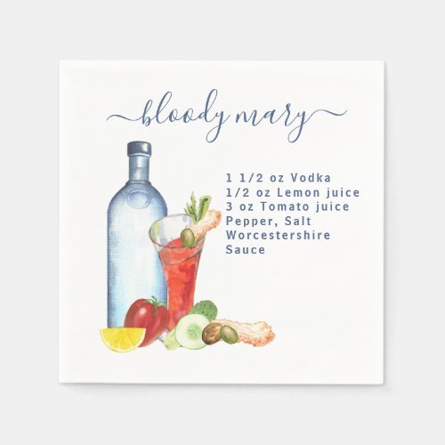 Cocktail Watercolor Recipe Mixed Drink Bloody Mary Napkins