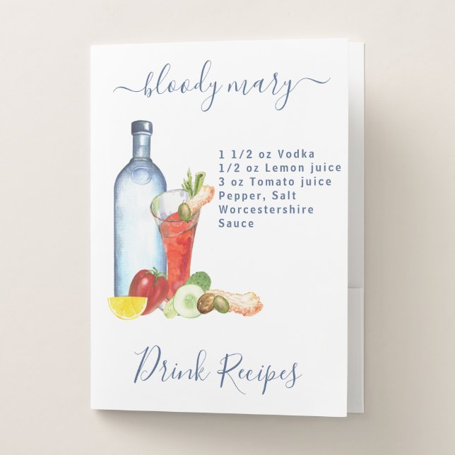 Cocktail Watercolor Recipe Mixed Drink Bloody Mary Pocket Folder (Front)