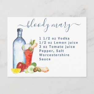 Cocktail Watercolor Recipe Mixed Drink Bloody Mary Postcard