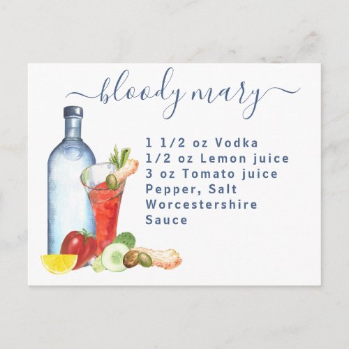 Cocktail Watercolor Recipe Mixed Drink Bloody Mary Postcard