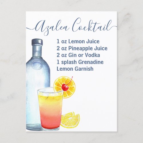 Cocktail Watercolor Recipe Mixed Drinks Azalea Postcard