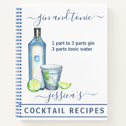 Cocktail Watercolor Recipe Mixed Drinks Gin Notebook