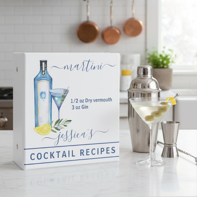 Cocktail Watercolor Recipe Mixed Drinks Martini 3 Ring Binder (Creator Uploaded)