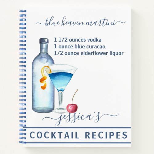 Cocktail Watercolor Recipe Mixed Drinks Martini Notebook