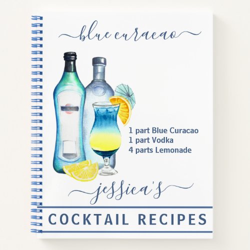 Cocktail Watercolor Recipe Mixed Drinks Notebook