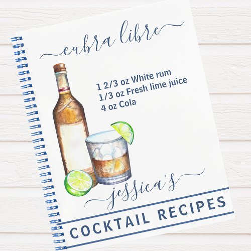 Cocktail Watercolor Recipe Mixed Drinks Rum Notebook