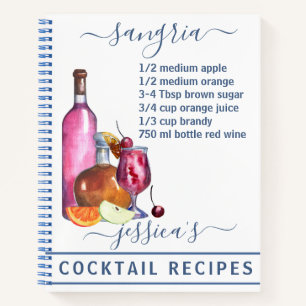 Cocktail Watercolor Recipe Mixed Drinks Sangria Notebook