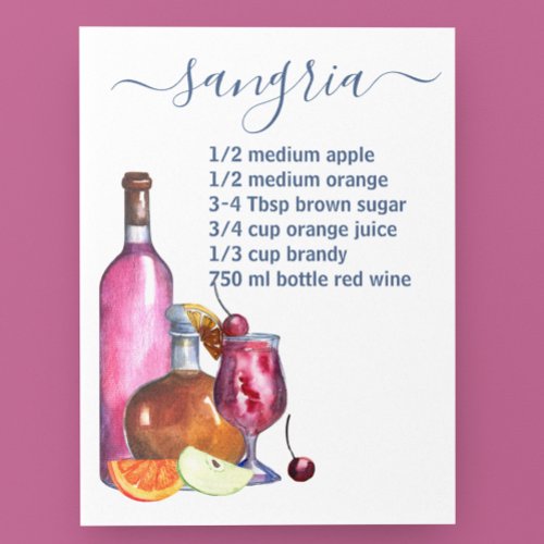Cocktail Watercolor Recipe Mixed Drinks Sangria Po Postcard