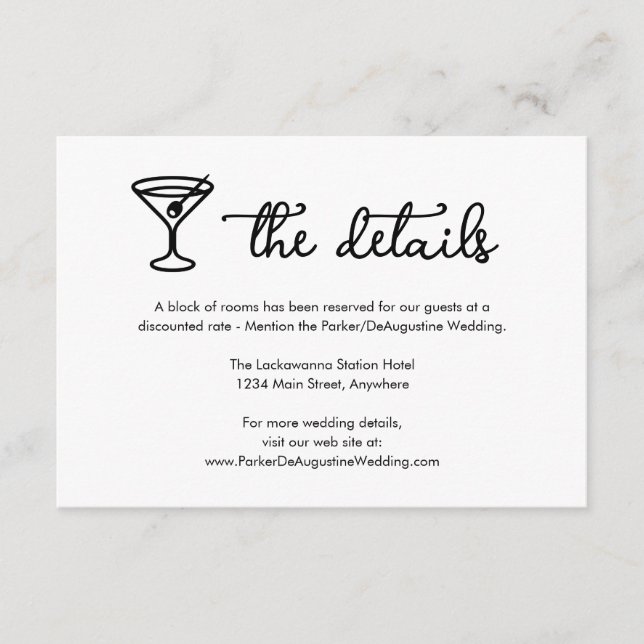 Cocktail Wedding Information Detail Enclosure Card (Front)
