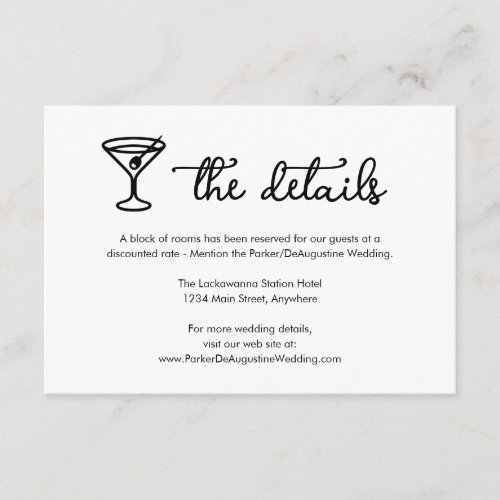 Cocktail Wedding Information Detail Enclosure Card