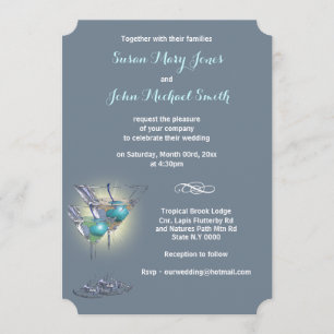 Cocktail wedding rehearsal blue white invitation