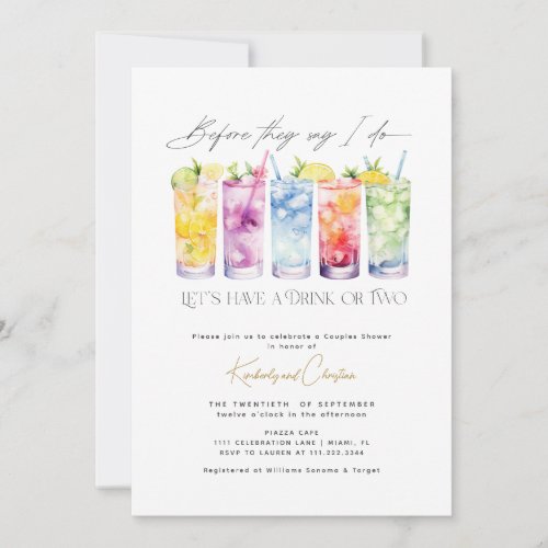 Cocktail Wedding Shower Elegant Couples Shower Invitation