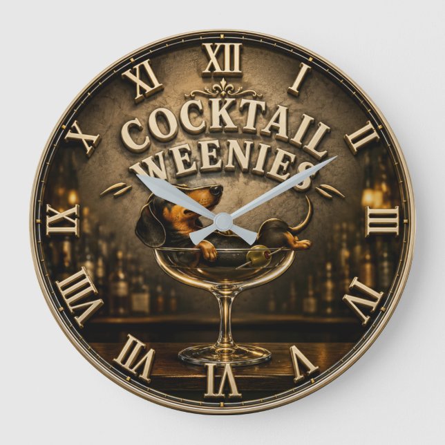 Cocktail Weenies Funny Dachshund  Large Clock (Front)