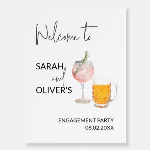 Cocktail Wine Beer Engagement Party Welcome Sign