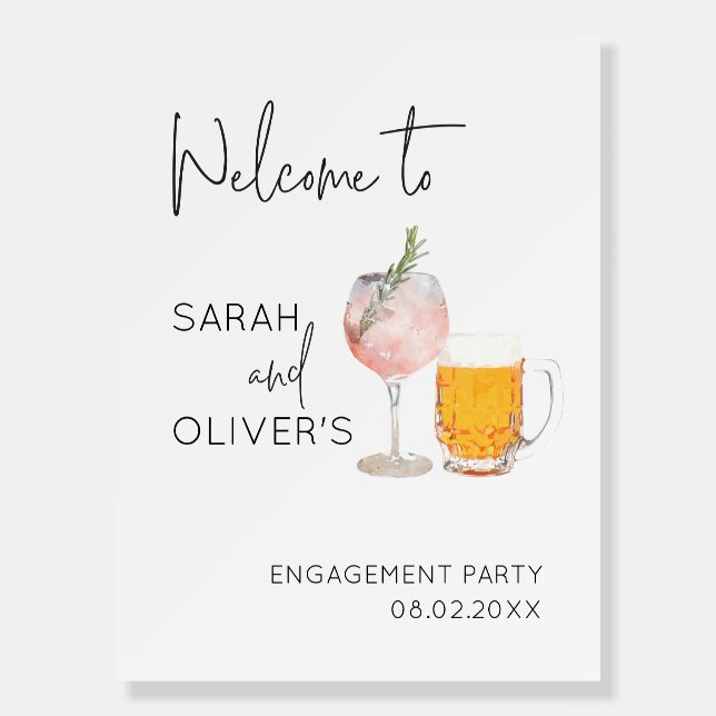 Cocktail Wine Beer Engagement Party Welcome Sign (Front)