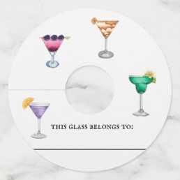 Cocktail Wine Glass marker Identifier Watercolor Wine Glass Tag