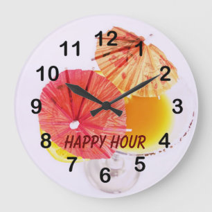cocktail with colorful paper umbrellas clock