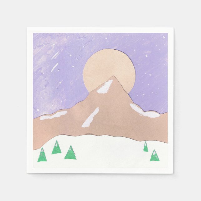 Cocktail with Mountain Scene Paper Napkins (Front)