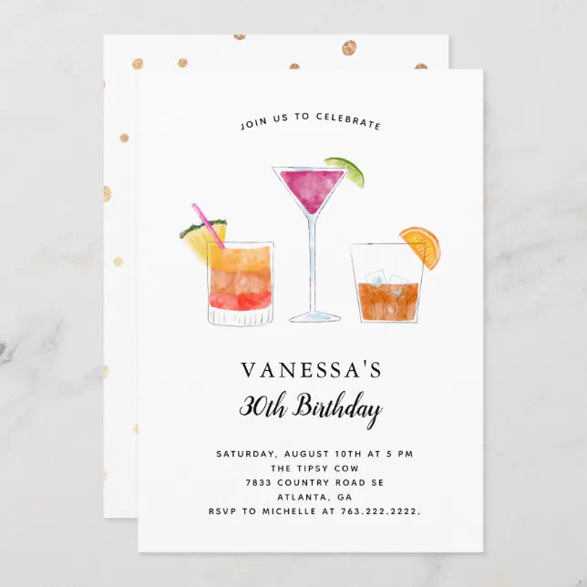 Cocktails Adult Birthday Party Invitation | Zazzle