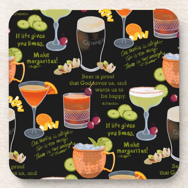 Cocktails and contemplation beverage coaster (Front)