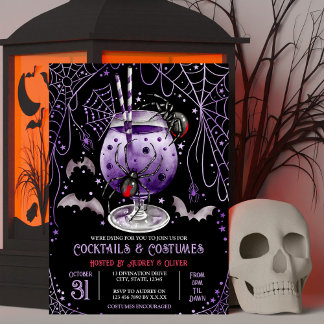 Cocktails and Costumes Halloween Black Widow Invitation