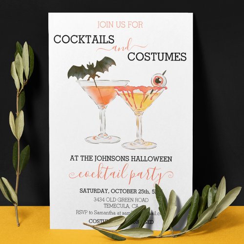 Cocktails and Costumes Halloween Party Drinks Invitation