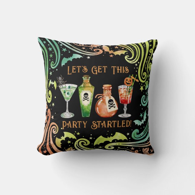 Cocktails and Costumes Halloween Party Throw Pillow (Front)