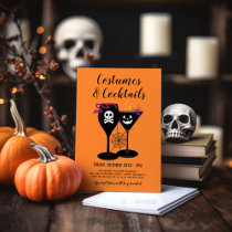 Cocktails and Costumes Orange Halloween Party Invitation