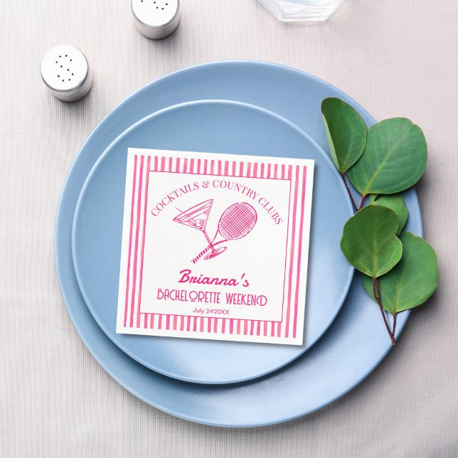 Cocktails and country clubs tennis Bachelorette Napkins (Cocktails and country clubs last swing tennis Bachelorette weekend party personalized Napkins)